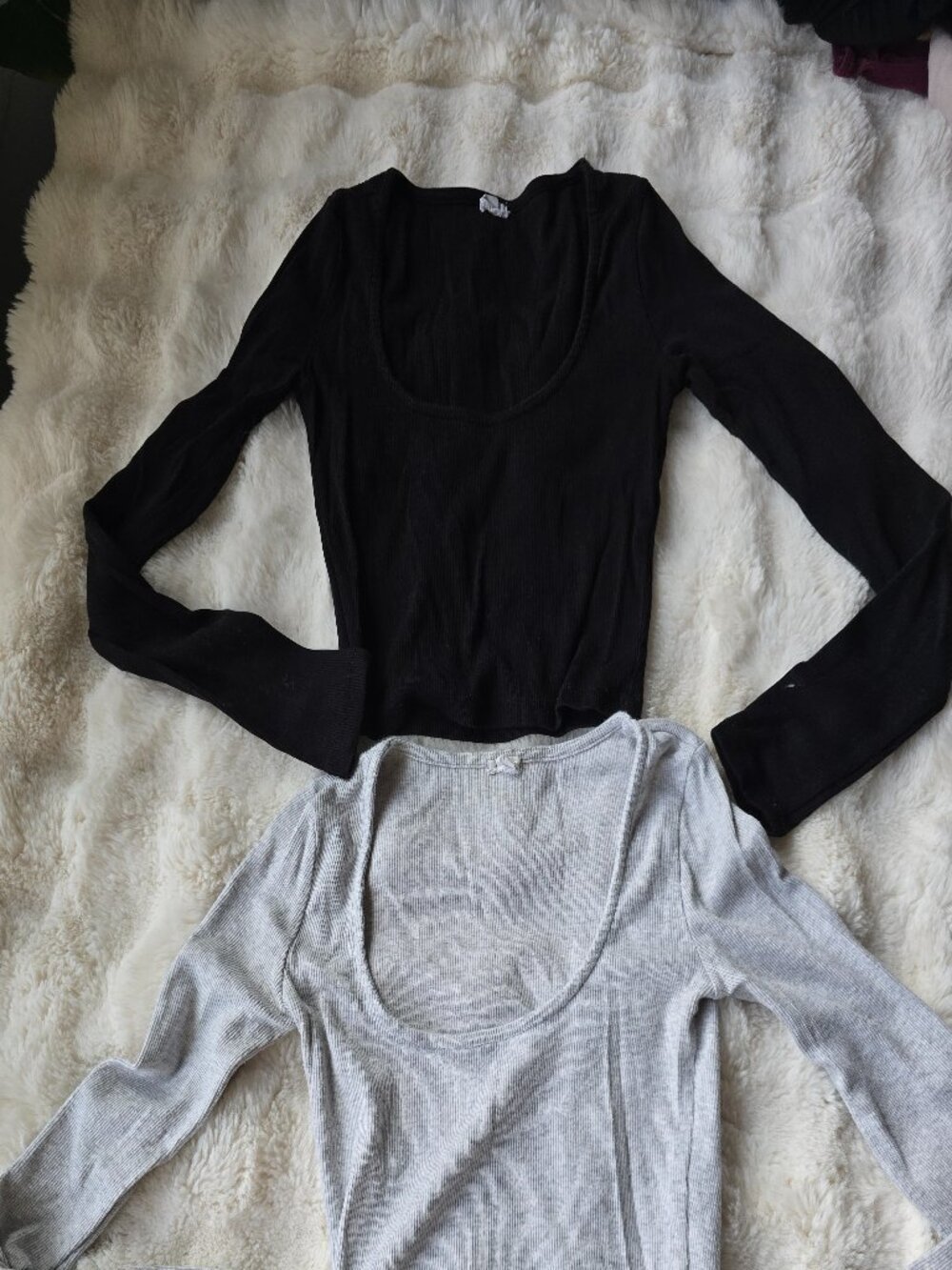 Two cropped long sleeve t-shirts, black and gray by Garage
